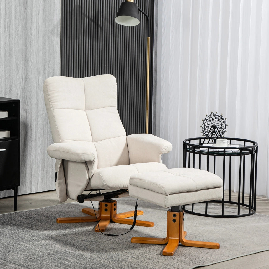 Poltrona Massaggiante Reclinabile con Poggiapiedi ¨C Minimal ¨C Cremabianco Poliestere 80x86x99cm
