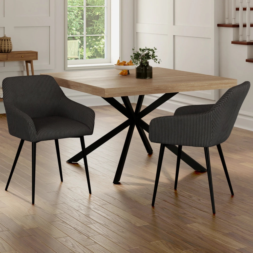 IDMarket - Set di 2 sedie e poltrone da pranzo JANY in velluto a coste grigio