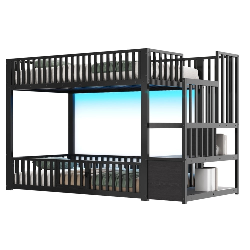 Letto a Castello con Vano Contenitore e LED ¨C Xylo ¨C Nero 90x200