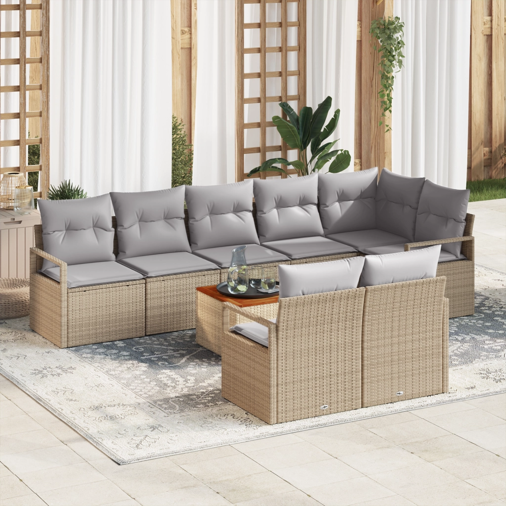 Set di divani da giardino  9 pezzi con cuscini beige in rattan sintetico