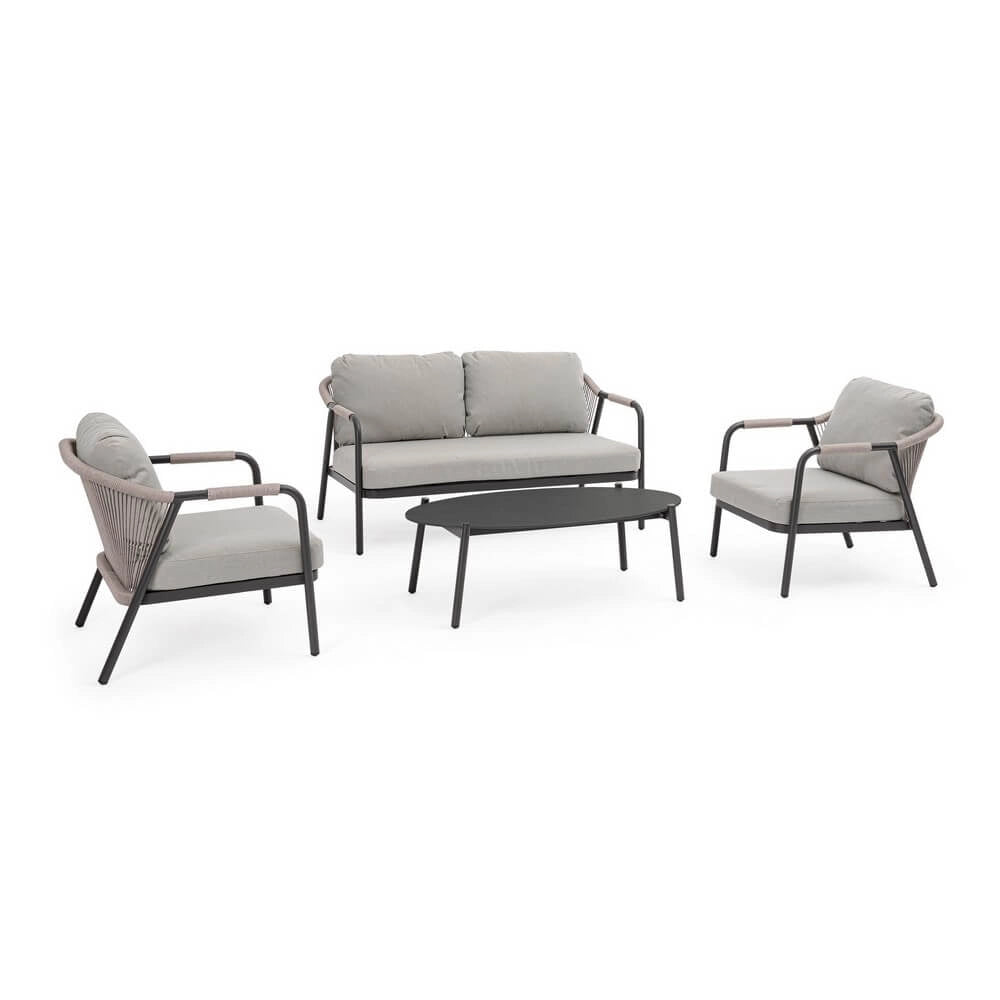 Set da 4 Salotto da Esterno in Alluminio con Cuscini e Corda - VERALIS