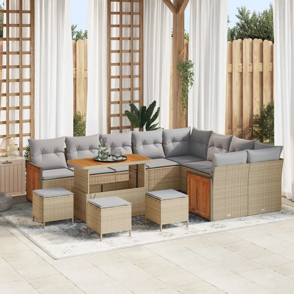 Set Divano da Giardino 14 pcs Beige e Grigio Chiaro polyrattan