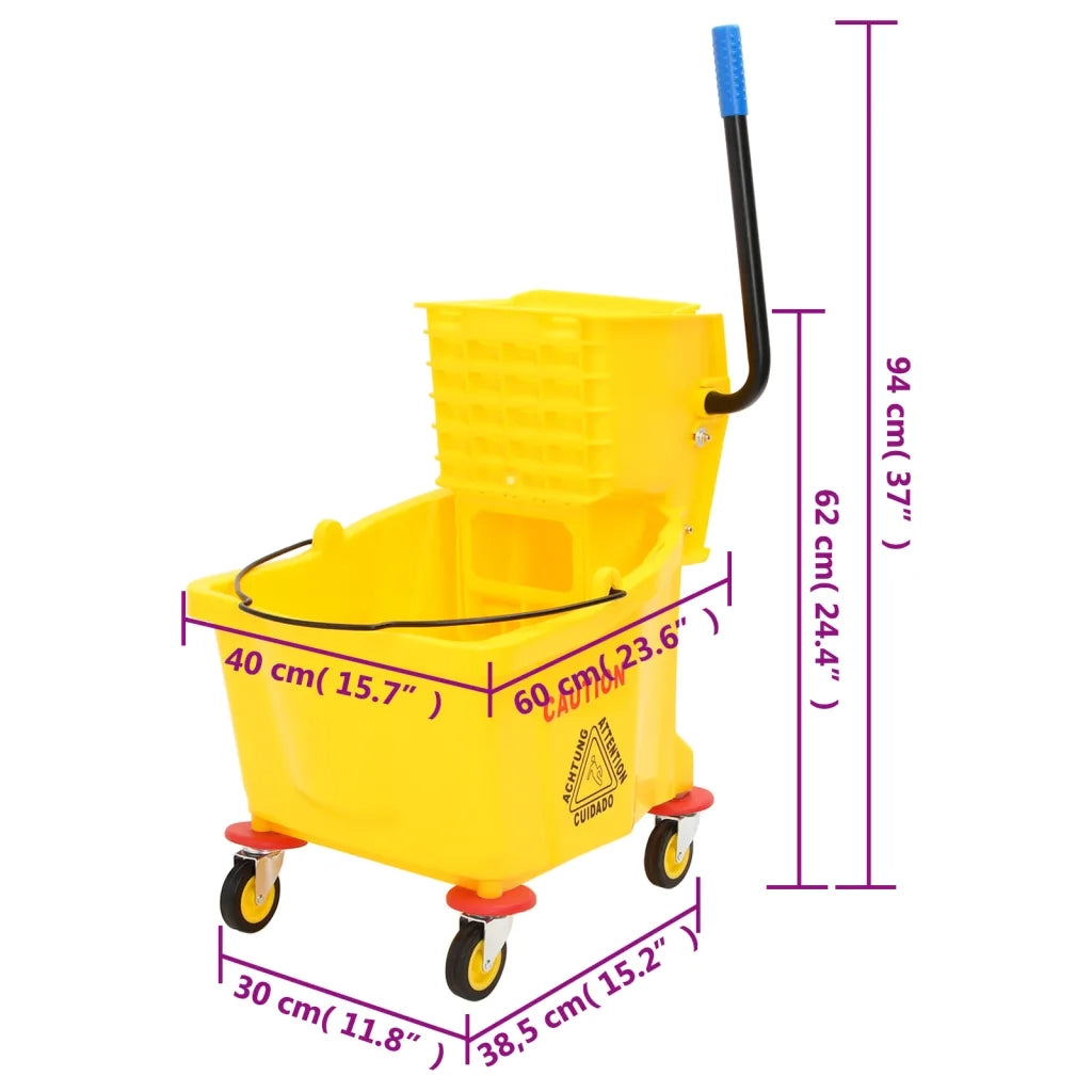 Secchio Mocio con Strizzatoio e Ruote Giallo 36 L Polipropilene CFW3130776