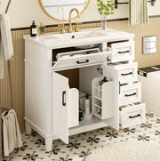 Mobile bagno da terra bianco con lavabo in ceramica, 4 cassetti e ante