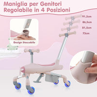 2 in 1 Auto a Spinta per Bambini, Giocattolo Scorrevole con Luci a LED Maniglia Rimovibile e Regolabile, Poggiapiedi Pieghevole e Cestino Portaoggetti, per Bambini 18-70 Mesi (Rosa)
