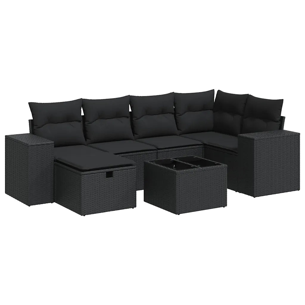 vidaXL Set Divani da Giardino con Cuscini 7pz Nero Polyrattan