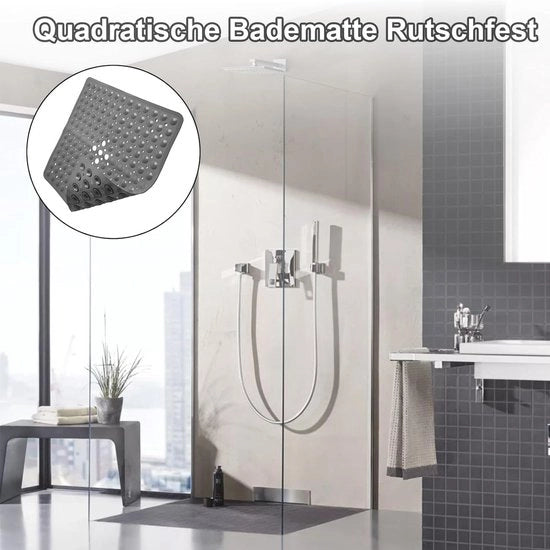 Matte antiscivolo 53 x 53 cm con pinze e fessure di scarico - Grigio