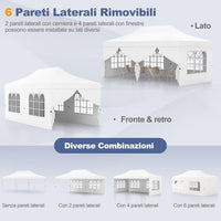 Gazebo da Giardino 3 x 6 m, Tendone per Feste con 6 Pannelli Laterali Rimovibili, con Borsa da Trasporto, Design Pop-up, per Matrimonio Eventi e Barbecue (Bianco)