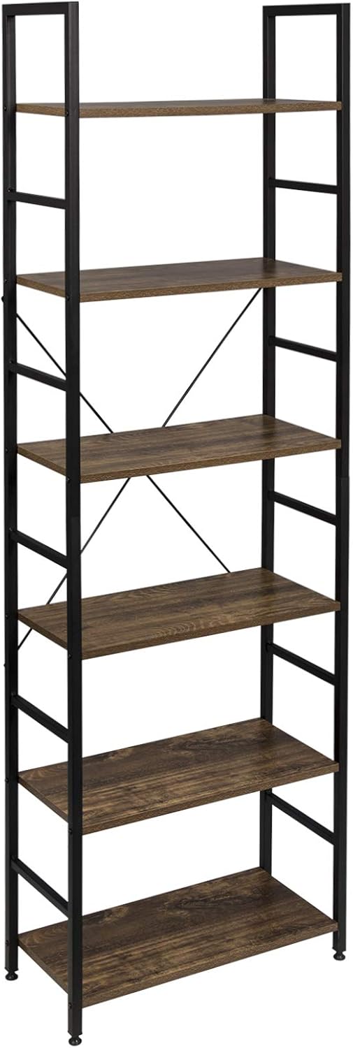 Scaffale ad Angolo Multifunzionale Libreria Scaletta con 6 Ripiani Scaffalatura Portaoggetti Mobile Autoportante per Studio Sala Design Industriale Legno vintage 0011ZWJ