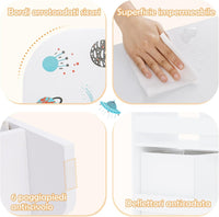 Armadio per Bambini, Scaffale di Legno con 3 Livelli e 5 Scompartimenti, 2 Cassetti in Tessuto e 3 Spazi per Giocattoli e Libri, Scaffale Verticale per Bambini, Bianco (Razzo)