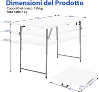 Tavolo Pieghevole, Tavolo da Picnic Portatile con Altezza Regolabile a 3 Livelli e Maniglia, Utilizzabile all’Interno ed all’Esterno, Ideale per Campeggio, Matrimonio e Festa