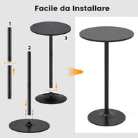 Tavolo da Bar Rotondo Ø70 Regolabile in Altezza (56 cm/ 101,5 cm), Tavolo da Caffè Alto in Legno e Metallo, Tavolino Bistrot Moderno con Base Rotondo per Cucina, Sala Pranzo e Soggiorno, Nero