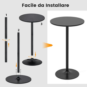 Tavolo da Bar Rotondo Ø70 Regolabile in Altezza (56 cm/ 101,5 cm), Tavolo da Caffè Alto in Legno e Metallo, Tavolino Bistrot Moderno con Base Rotondo per Cucina, Sala Pranzo e Soggiorno, Nero