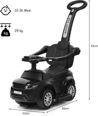 3 in 1 Macchina Cavalcabile a Spinta per Bambini, con Clacson Musica Luce Portaoggetti Sotto Sedile, Auto a Spinta per Bambini di 1-3 Anni (Nero)