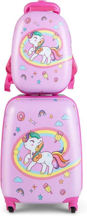 Set di Valigia per Bambini, 16" Valigia+ 12" Zaino, 2 Pezzi, con Ruote Girevoli a 360° e Maniglia Retrattile, Ideale per Viaggiare in Modo Comodo e Divertente (Modello 21)