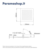 Soffione doccia quadrato ultraslim 25x25 cm orientabile nero opaco