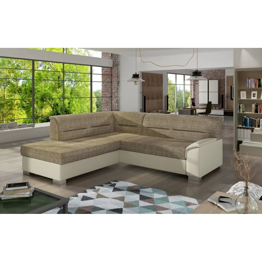 Divano angolare convertibile TROMSO beige e crema - Angolo sinistro con contenitore