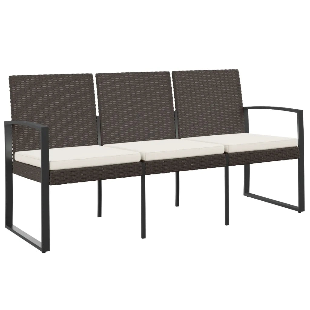 Panca da Giardino a 3 Posti con Cuscini in Rattan PP Marronecod mxl 118636