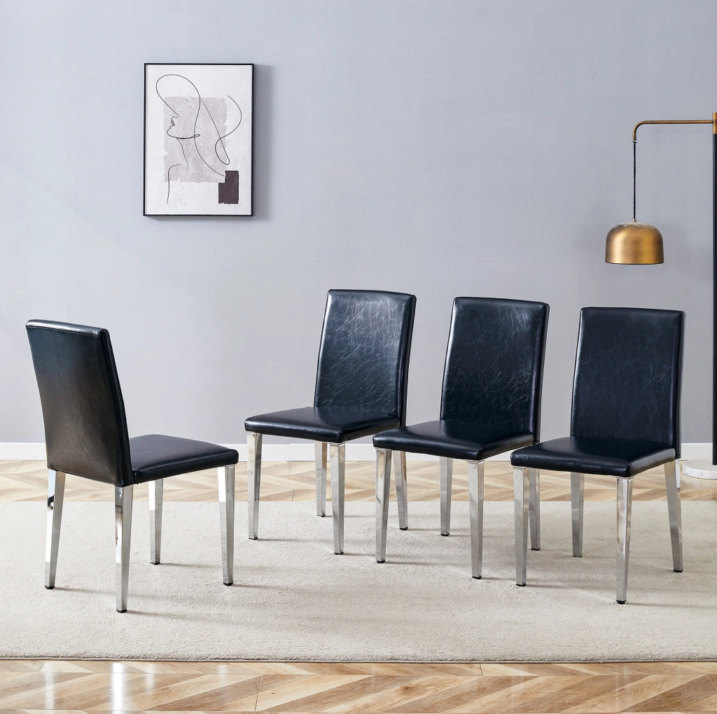 Set di 4 sedie da pranzo moderne in PU nero e metallo argento