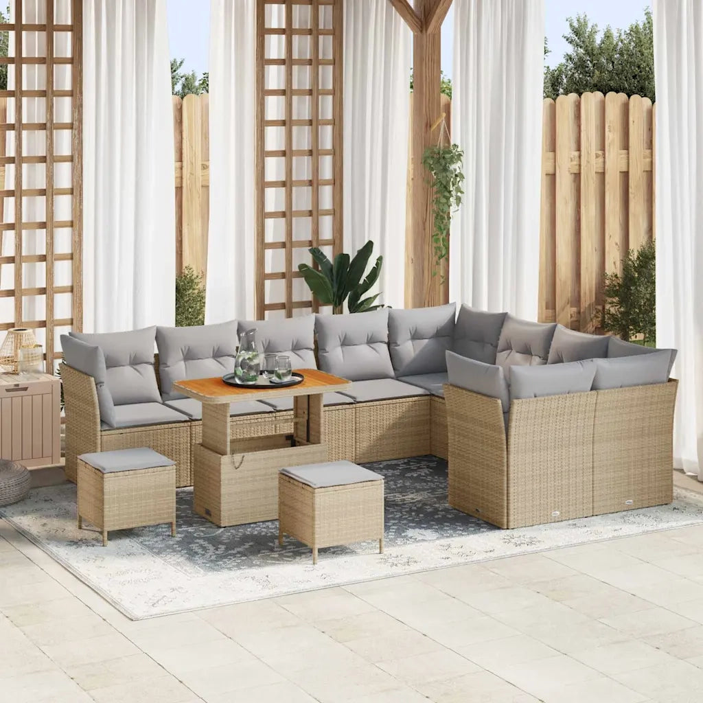 Set Divano da Giardino 12 pcs Beige polyrattan
