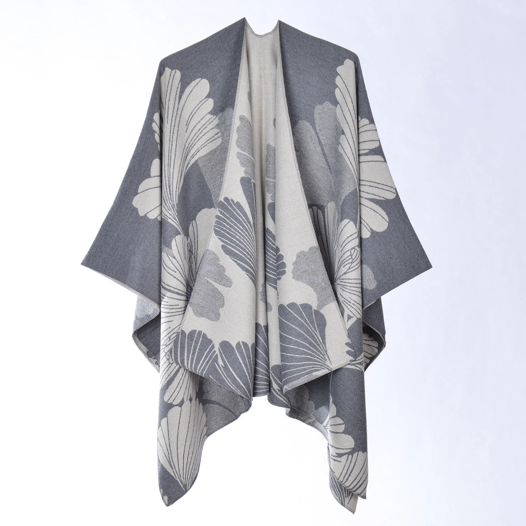 Elegante scialle da donna in cashmere spesso, stile mantella, due in uno