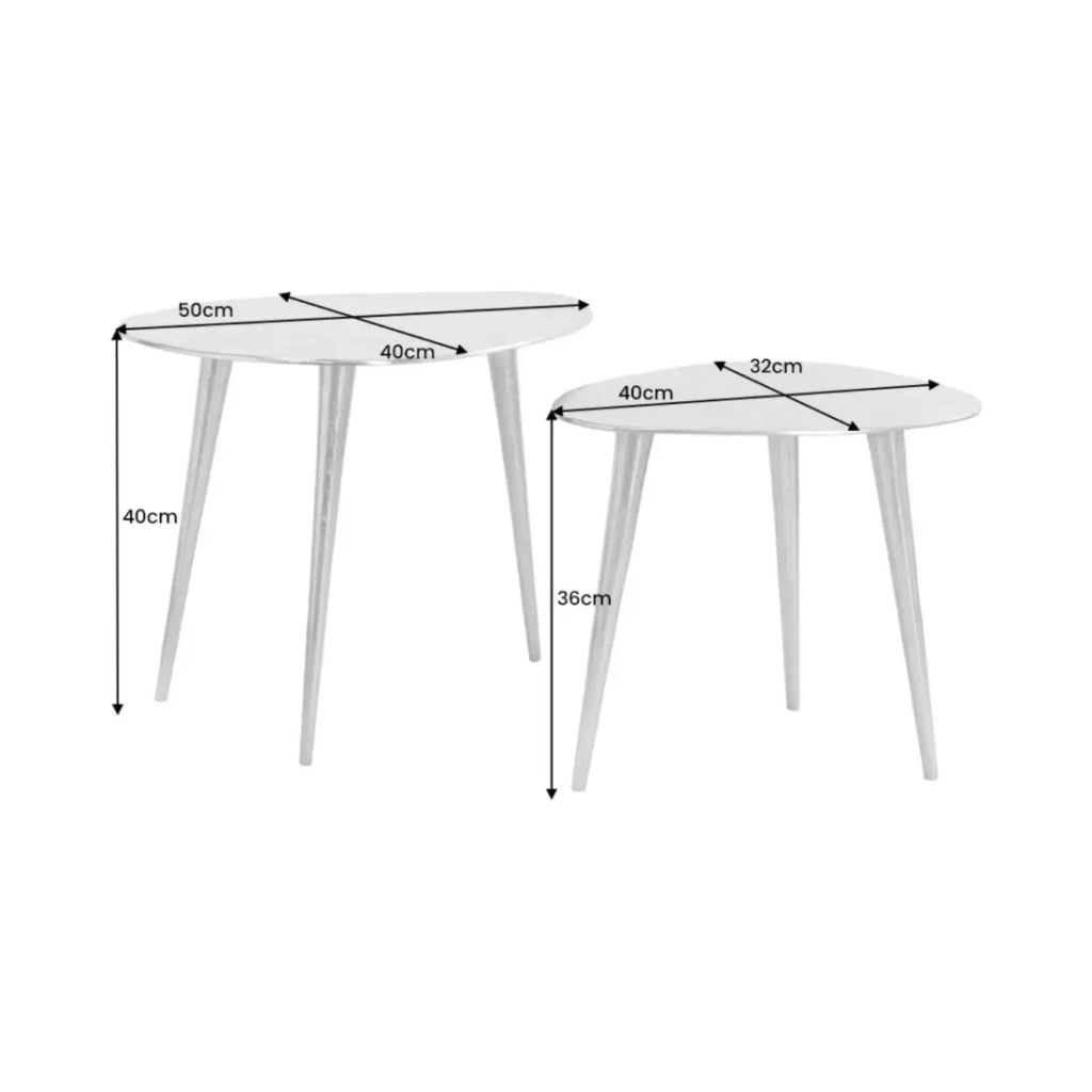 Tavolini bassi nidificati VORTEX argentati in alluminio - set di 2 tavoli design asimmetrici