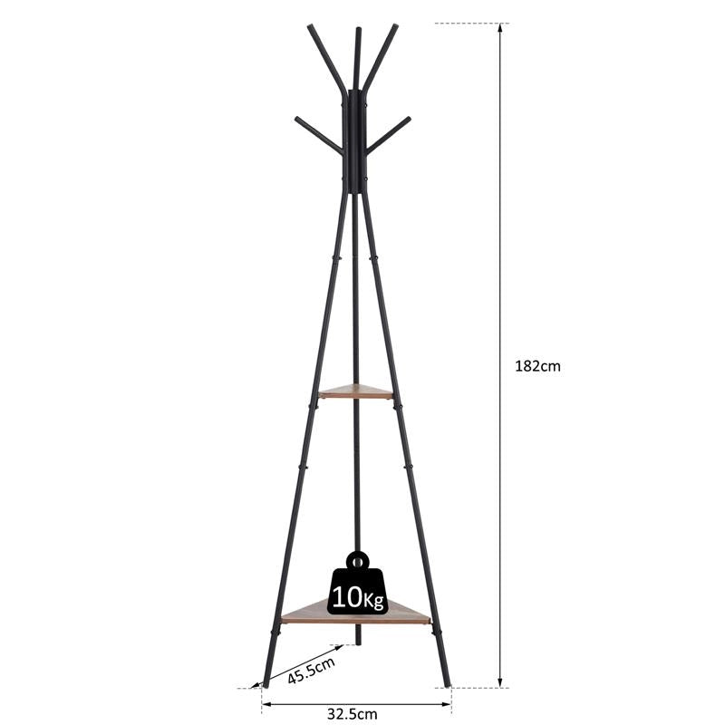 APPENDIABITI AD ALBERO CON 2 RIPIANI NERO E MARRONE IN METALLO E LEGNO