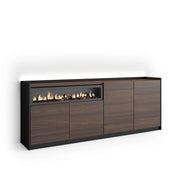 Credenza, Mobile, Cucina, 207x80x37 cm, 4 Porte, Camino elettrico, LED, Rovere scuro e Nero