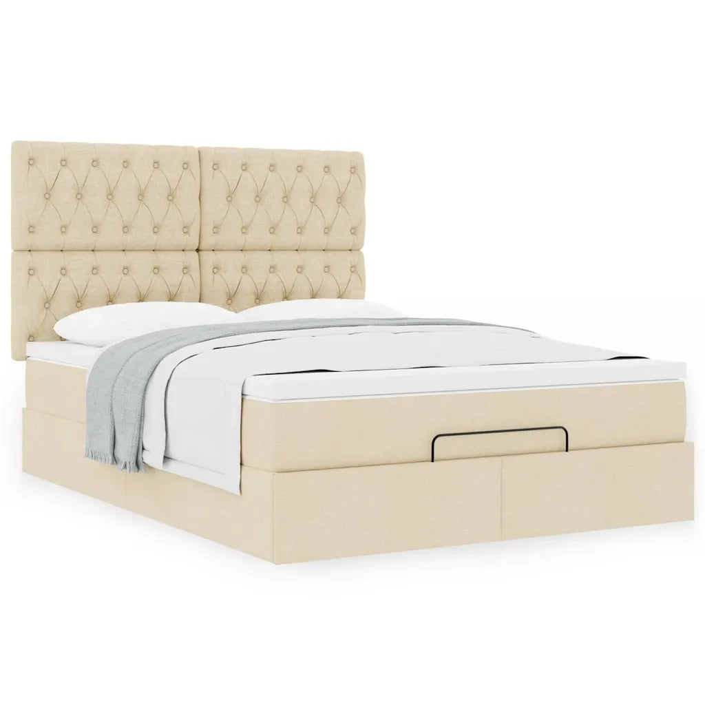Struttura Letto Pouf con Materasso Crema 140x200 cm in Tessuto 3313249