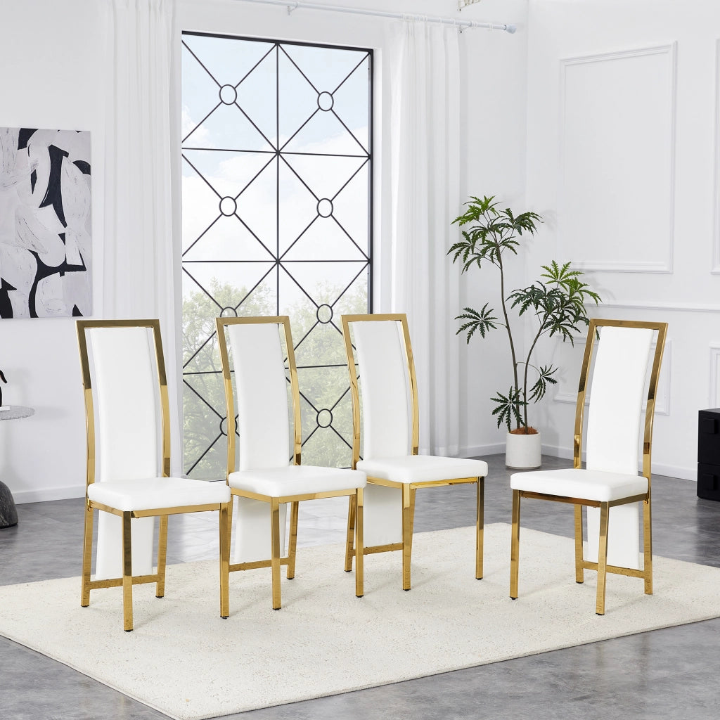 SEDIA Da pranzo 109 cm in PU bianco e metallo oro Set da 4 pezzi
