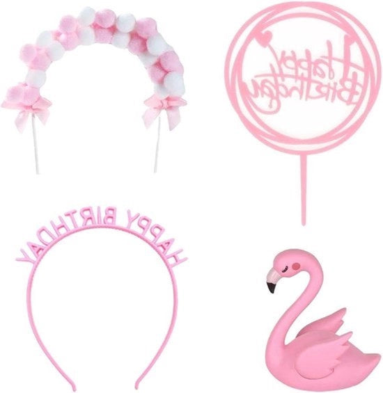 Decorazioni per torta di compleanno set di Flamingo - Contenuto HTML - Decorazione per torta arcobaleno.