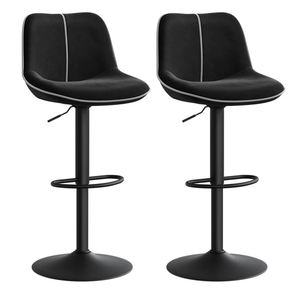 Set di 2 sgabelli da bar girevoli regolabili in altezza con schienale ergonomico in velluto e moderna base in metallo per isola cucina o bar nero 12_0006263