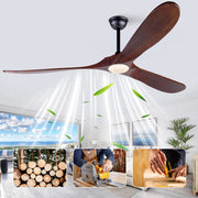 Ventilatore da soffitto da 70 pollici con luce LED; telecomando e 3 pale in legno massello