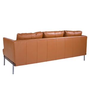 Divano a 3 posti in pelle e gambe in acciaio