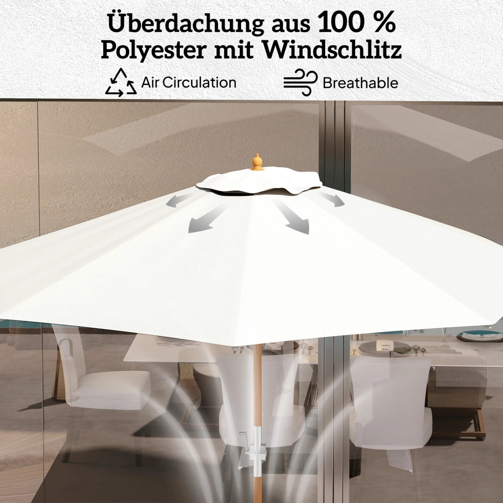Parasole in legno Parasol Giardino di parasole in legno Parasol Balcone Parasole 2;5 m Crema