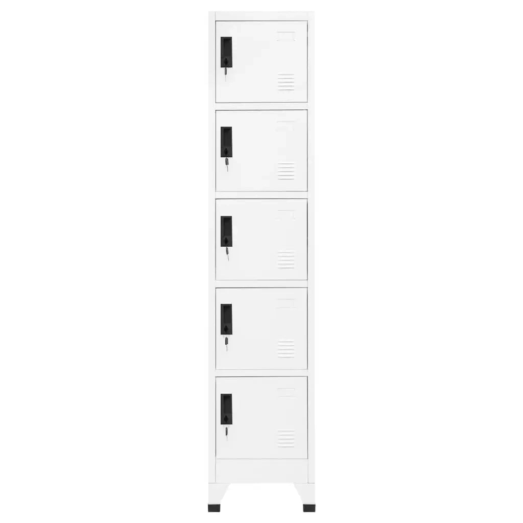 Armadietto moderno bianco con 5 ante chiudibili a chiave 38 x 40 x 180 cm acciaio bianco 02_0047002