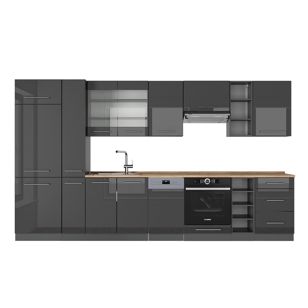 Cucina componibile Fame-Line Antracite lucido/Antracite 355 cm, PL Rovere Vicco