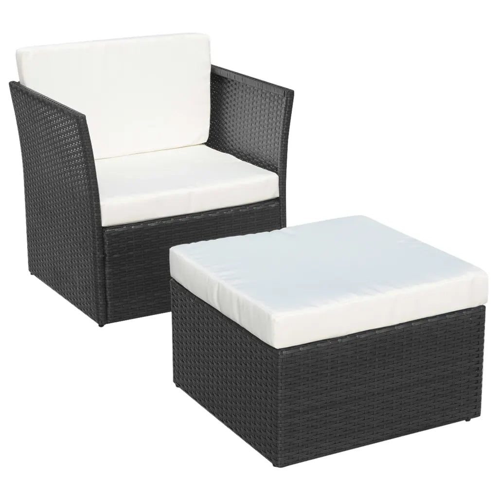 Sedia da Giardino | Sedie da Esterno con Poggiapiedi in Polyrattan Nero