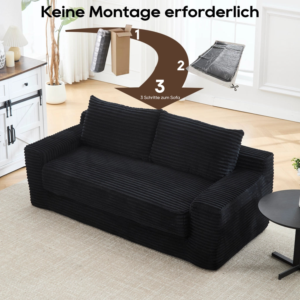 Canapé convertibile in tessuto con memory foam e funzione 2 in 1 senza montaggio per piccoli spazi compatto nero