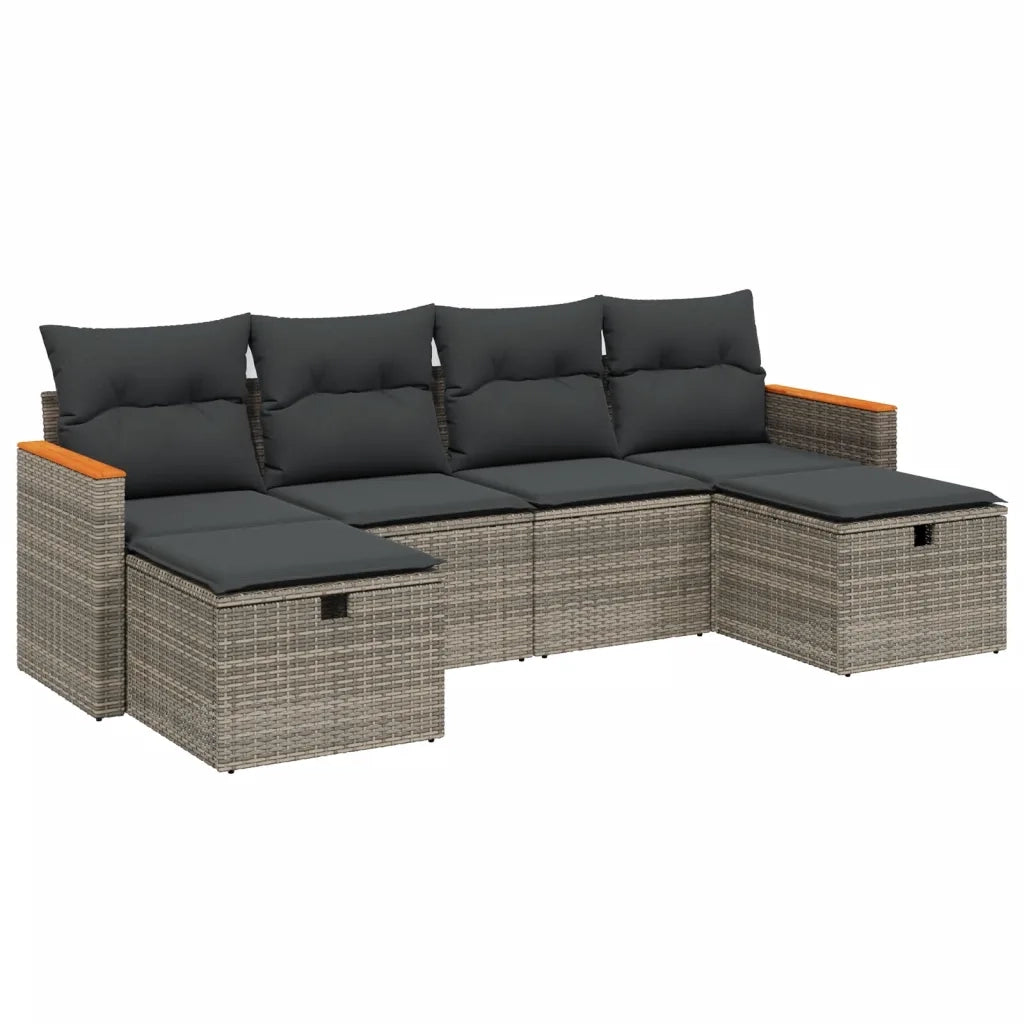 Set Divano da Giardino 6 pz con Cuscini Grigio in Polyrattan