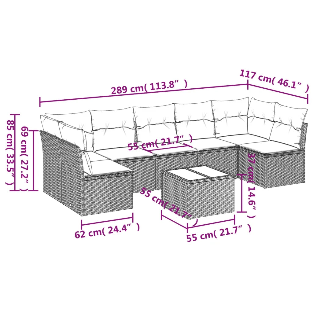 Set Divano da Giardino 8 pz con Cuscini Grigio in Polyrattancod mxl 113276
