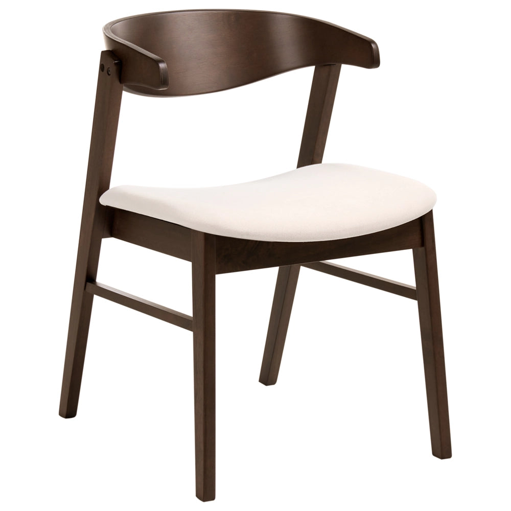 Set di 2 sedie da pranzo in tessuto di poliestere marrone scuro e bianco sporco gambe in legno di gomma stile retrò tradizionale