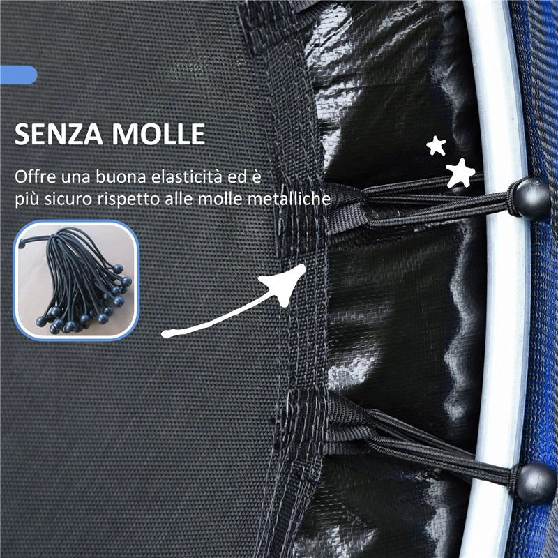 TAPPETO ELASTICO PER BAMBINI 3-6 ANNI CON RETE DI PROTEZIONE 6 COLONNE E 3 INGRESSI Ø 140X190 CM BLU E NERO