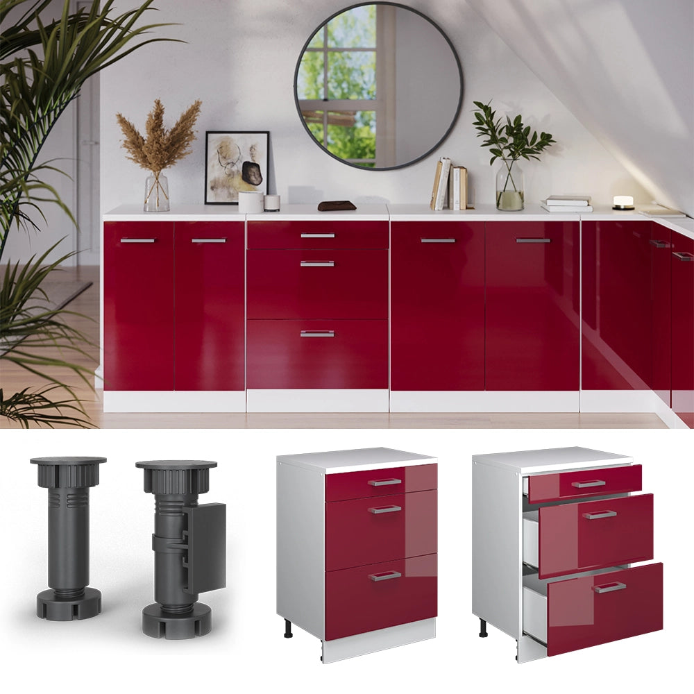 Mobile per mansarda Rion Rosso lucido/Bianco 60 x 83.8 cm senza inclinazione con 3 cassetti Vicco