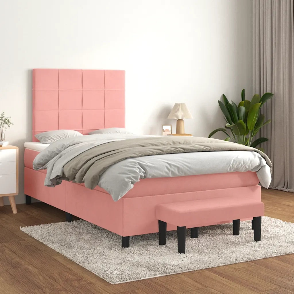 Giroletto a Molle con Materasso Rosa 120x190 cm in Velluto