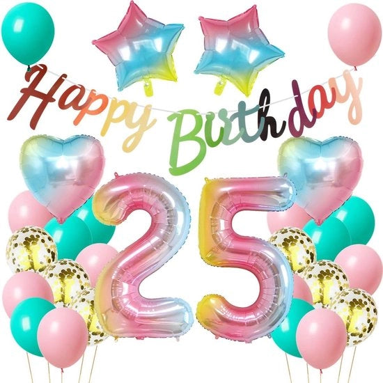 Decorazione per il 25° Anniversario - Ballooni per Festa - Rosa/Arcobaleno - Festa per Donne - Decorazione per 25 Anni - Balloone per Festa
