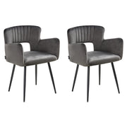 Set di 2 sedie da pranzo velluto grigio scuro braccioli schienale intagliato gambe in metallo moderna industriale