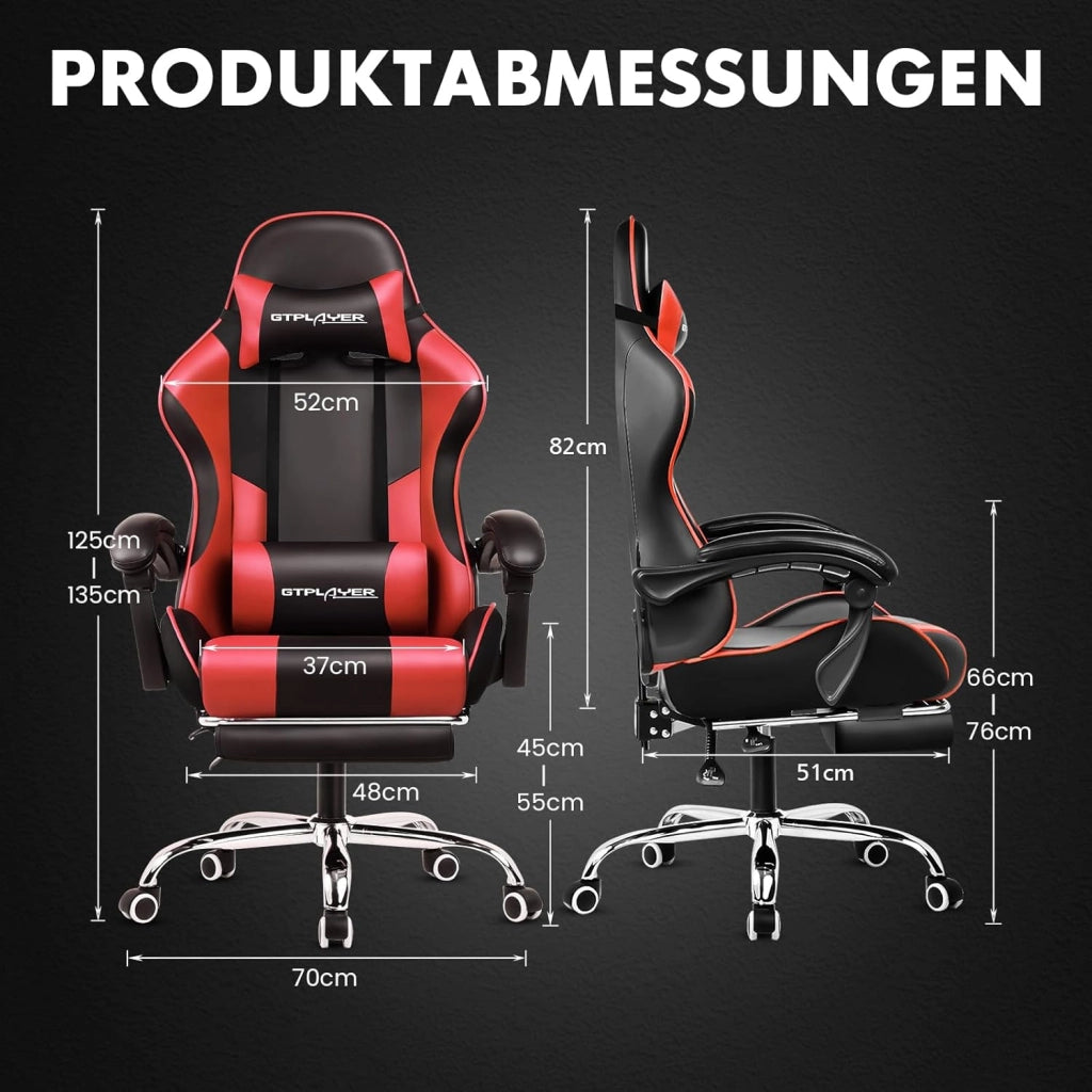Sedia da gioco, sedia da ufficio, sedia ergonomica per PC, poltrona da gioco con supporto per massaggi, sedie Task con poggiapiedi e poggiatesta, in ecopelle rossa
