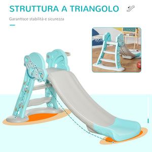 Scivolo per Bambini Pieghevole con Canestro Basket 140x87x75 cm Blu e Grigio