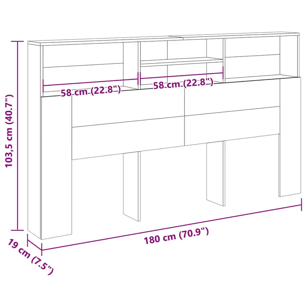 Testiera con Contenitore Legno 180x19x103,5 cm in Truciolato